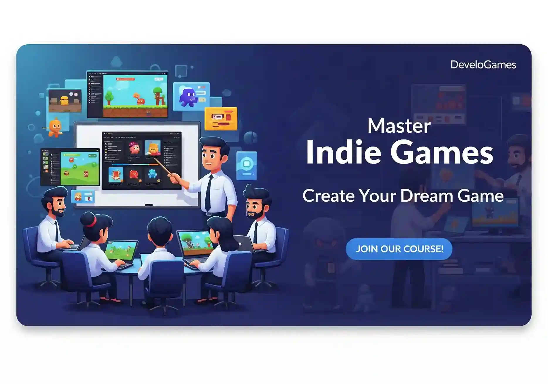 A split screen showing a pixel art game and a simple 3D game, representing the indie game development course in Sivakasi.