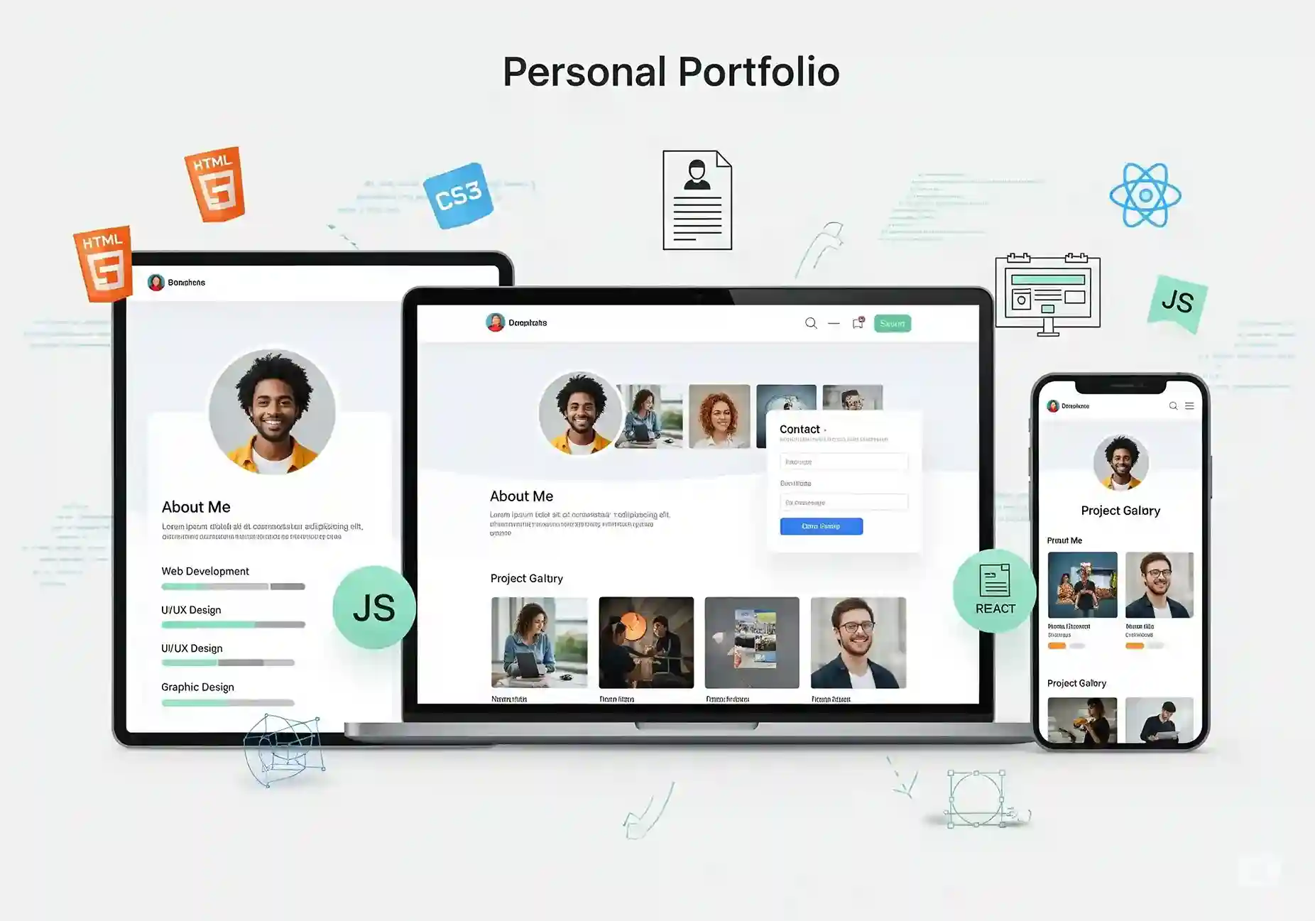 A stylish personal portfolio website displayed on a laptop, showcasing projects and skills.