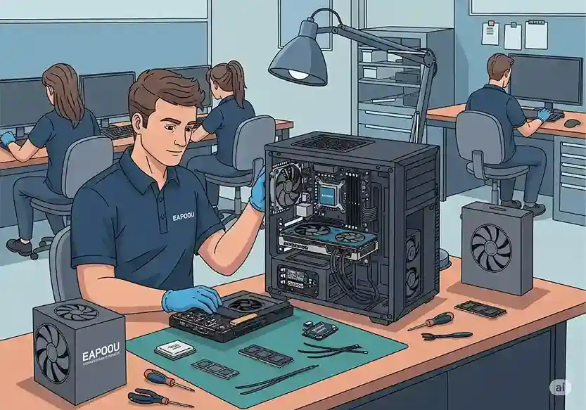 A meticulously assembled custom PC with RGB lighting and clean cable management, built in Sivakasi.