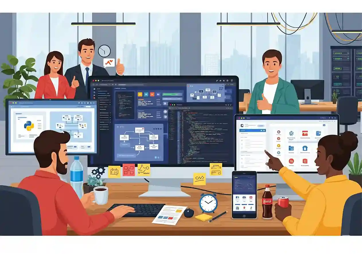Diagram showing custom software integrating with a computer's operating system and hardware.